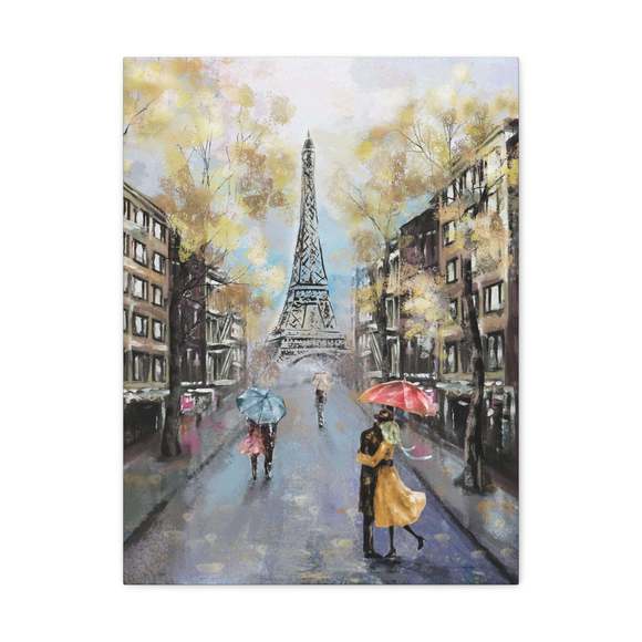 Eiffel Tower Romantic French Couple France Canvas Artwork Breathtaking French Ci